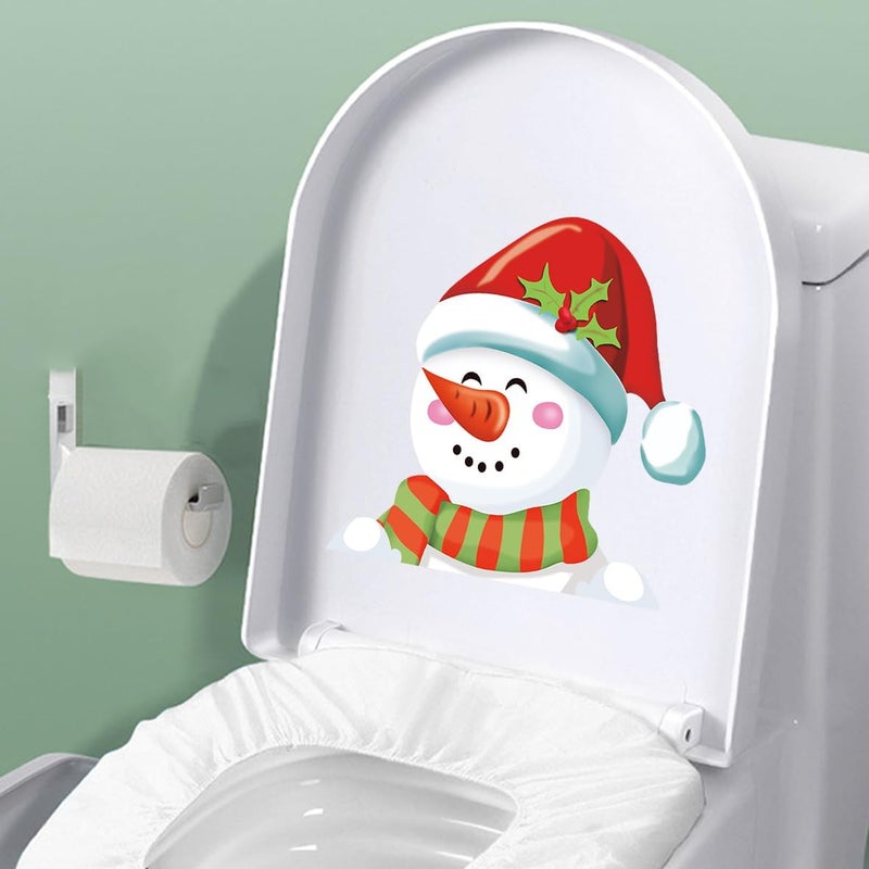 Iprokiu Christmas Toilet Sticker Funny Christmas Santa Claus Snowman Elf Toilet Seat Cover Decoration Waterproof Toilet Seat Lid Decal Bathroom Wall Sticker (Carrot Nose Snowman) - Image 5